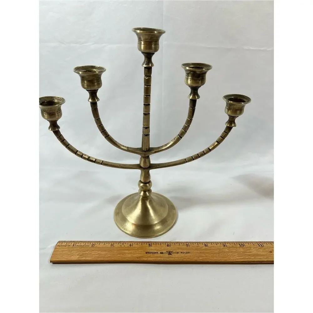 Vintage Brass 5-Arm Candelabra Candle Holder Patina Candelabrum Centerpiece